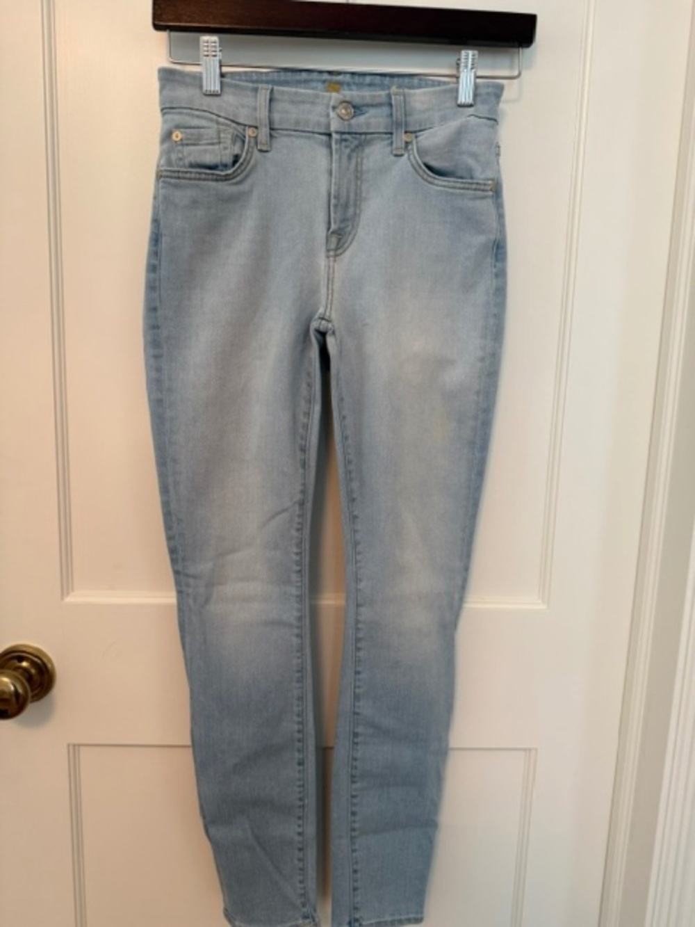 7 FOR ALL MANKIND The Ankle Skinny Jeans Light Wash Blue 25 EUC